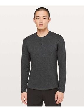 Men’s Lululemon 5 Year Basic Long Sleeve Henley Large Heathered Black